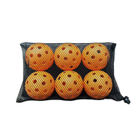 Six dotted-texture orange balls packed inside a black mesh drawstring bag.