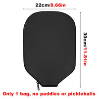 Black paddle cover laid flat with width and height measurement arrows overlaid.